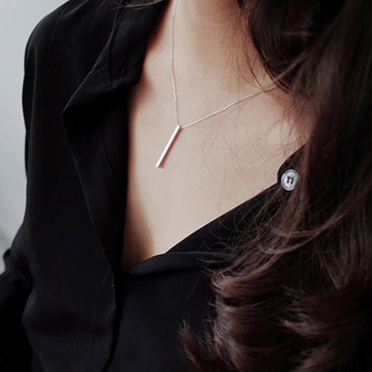 Geometric Square Bar 925 Sterling Silver Necklace