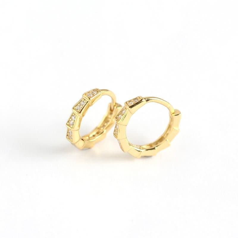 Geometric Square CZ 925 Sterling Silver Huggie Hoop Earrings