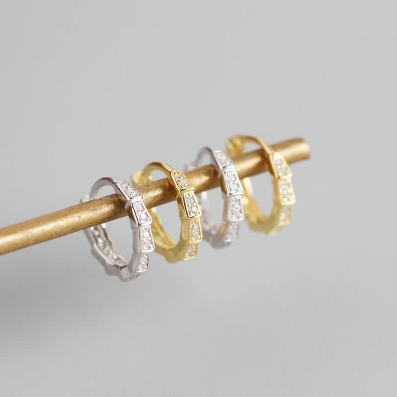 Geometric Square CZ 925 Sterling Silver Huggie Hoop Earrings