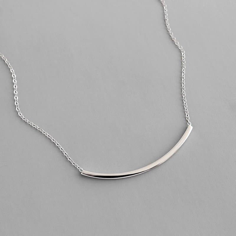 Geometric Square Tube Smile 925 Sterling Silver Necklace