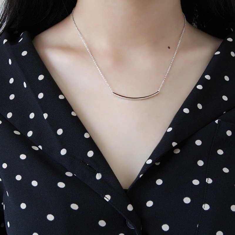 Geometric Square Tube Smile 925 Sterling Silver Necklace