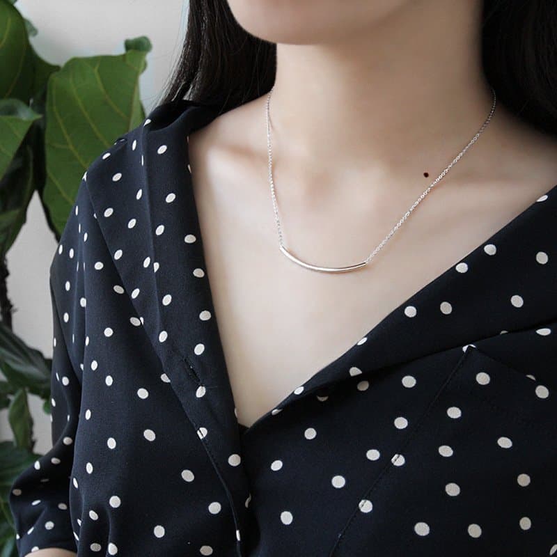 Geometric Square Tube Smile 925 Sterling Silver Necklace