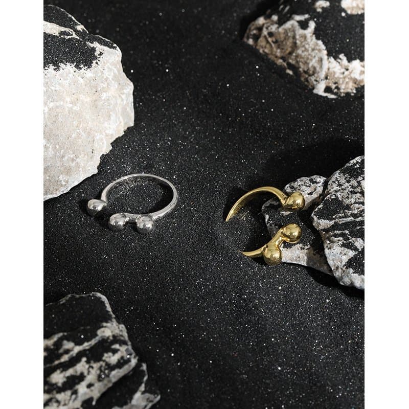 Geometric Three Balls 925 Sterling Silver Adjustable Ring