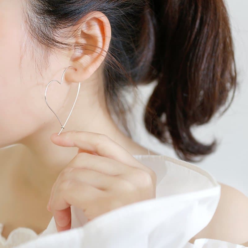 Hollow Big Heart 925 Sterling Silver Hoop Earrings