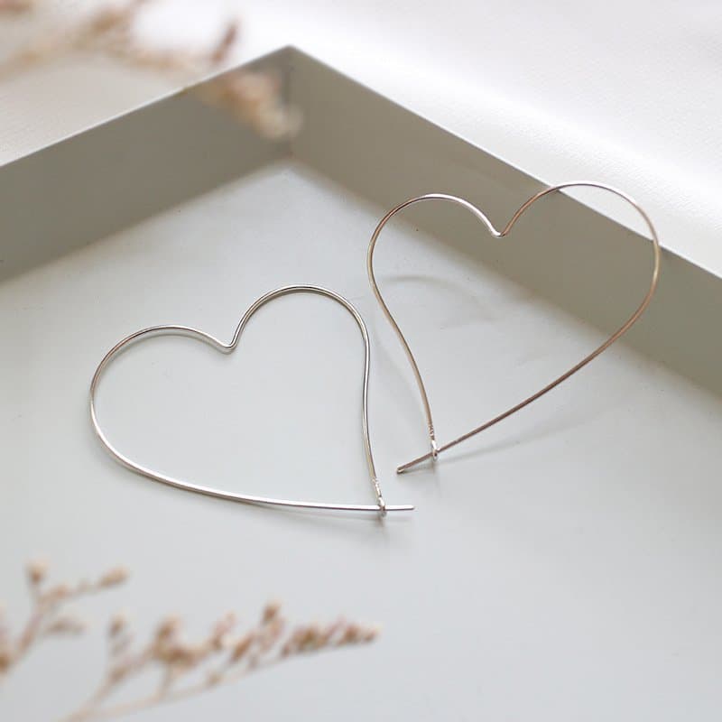 Hollow Big Heart 925 Sterling Silver Hoop Earrings