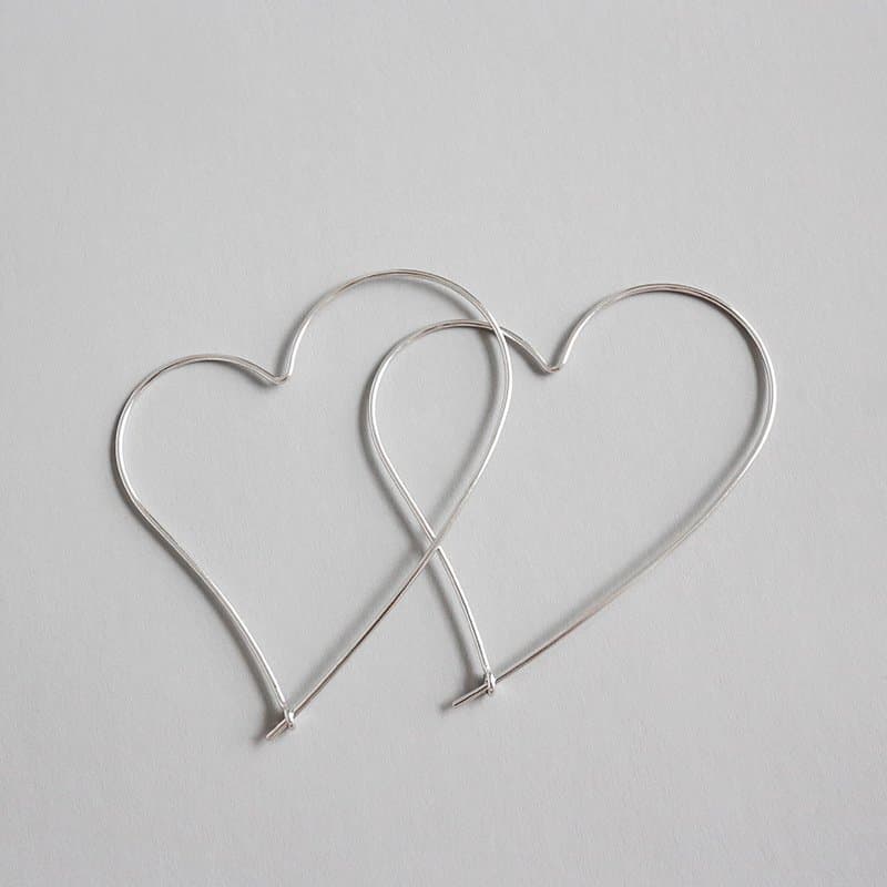 Hollow Big Heart 925 Sterling Silver Hoop Earrings