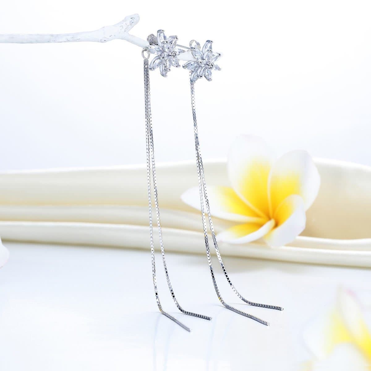 Sterling Silver Flowers Created Diamond Earrings
