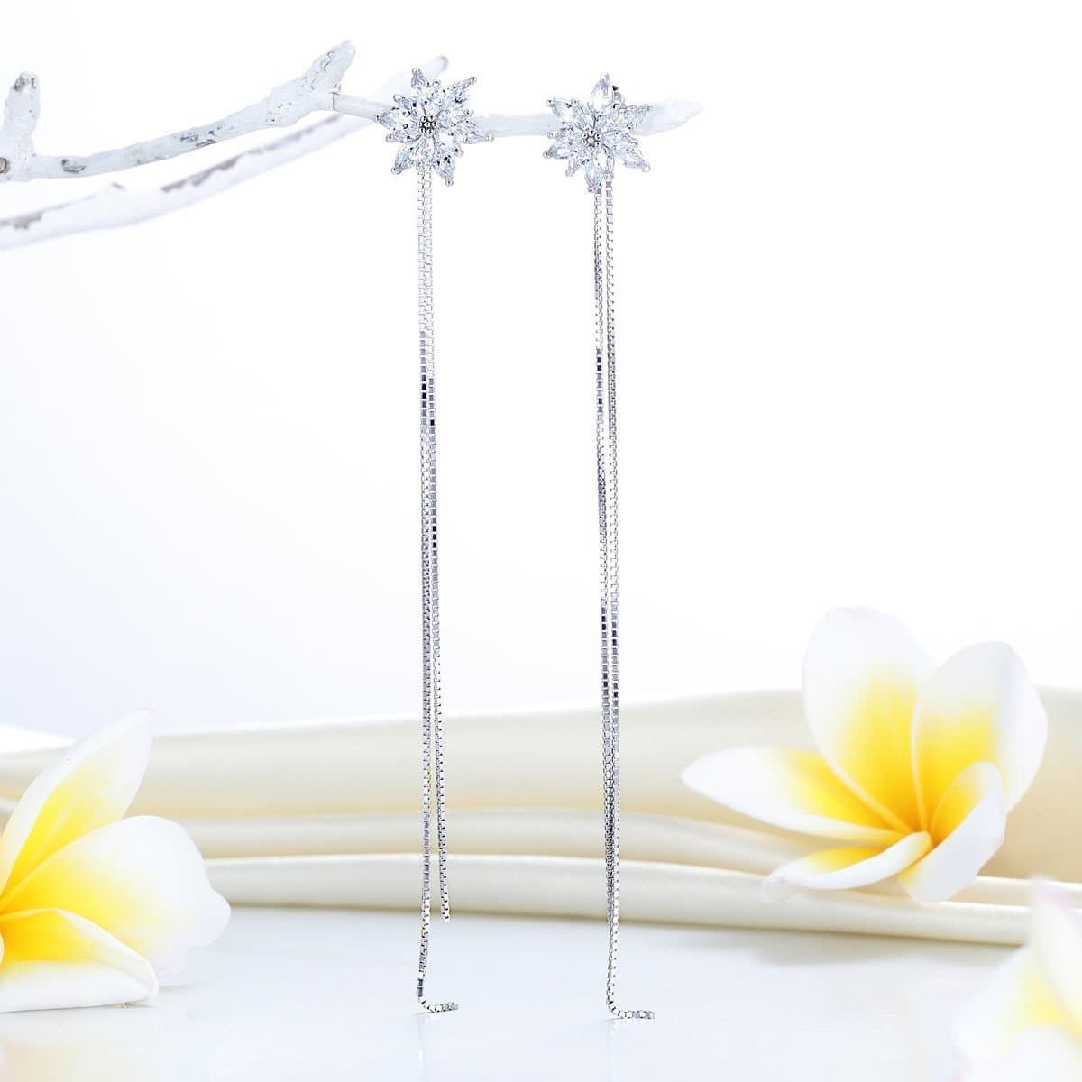 Sterling Silver Flowers Created Diamond Earrings