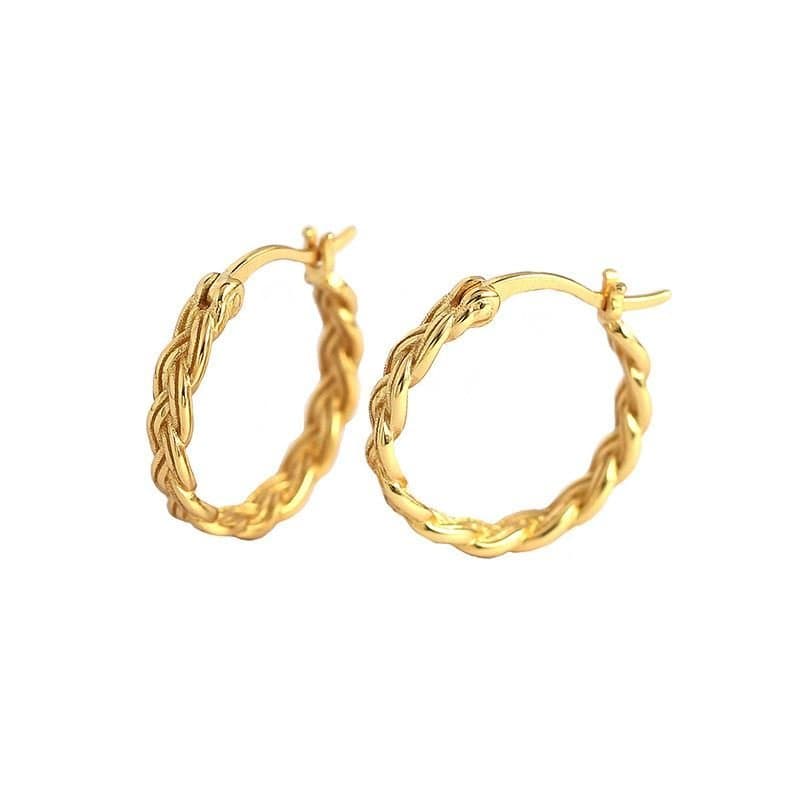Hollow Braided Chain 925 Sterling Silver Huggie Hoop Earrings
