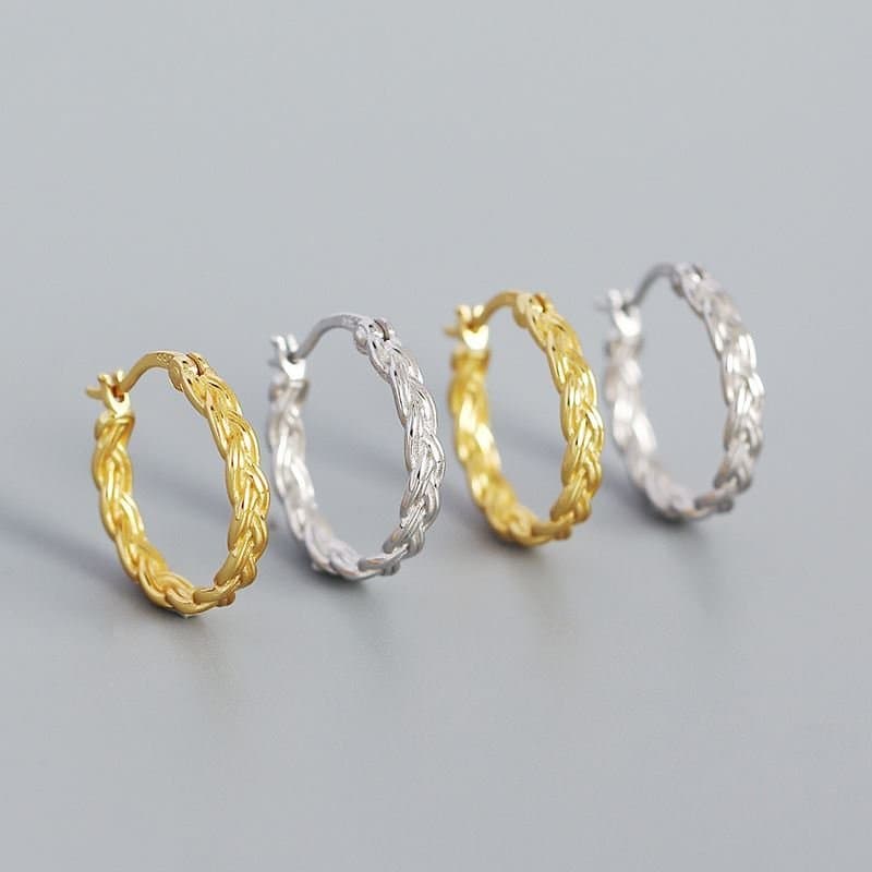 Hollow Braided Chain 925 Sterling Silver Huggie Hoop Earrings
