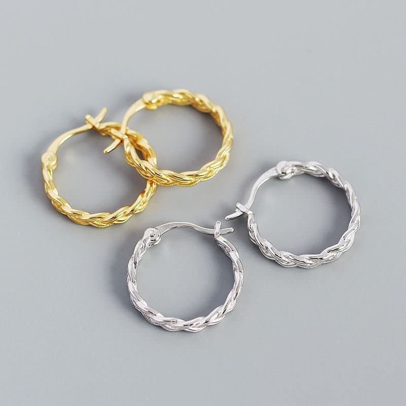 Hollow Braided Chain 925 Sterling Silver Huggie Hoop Earrings