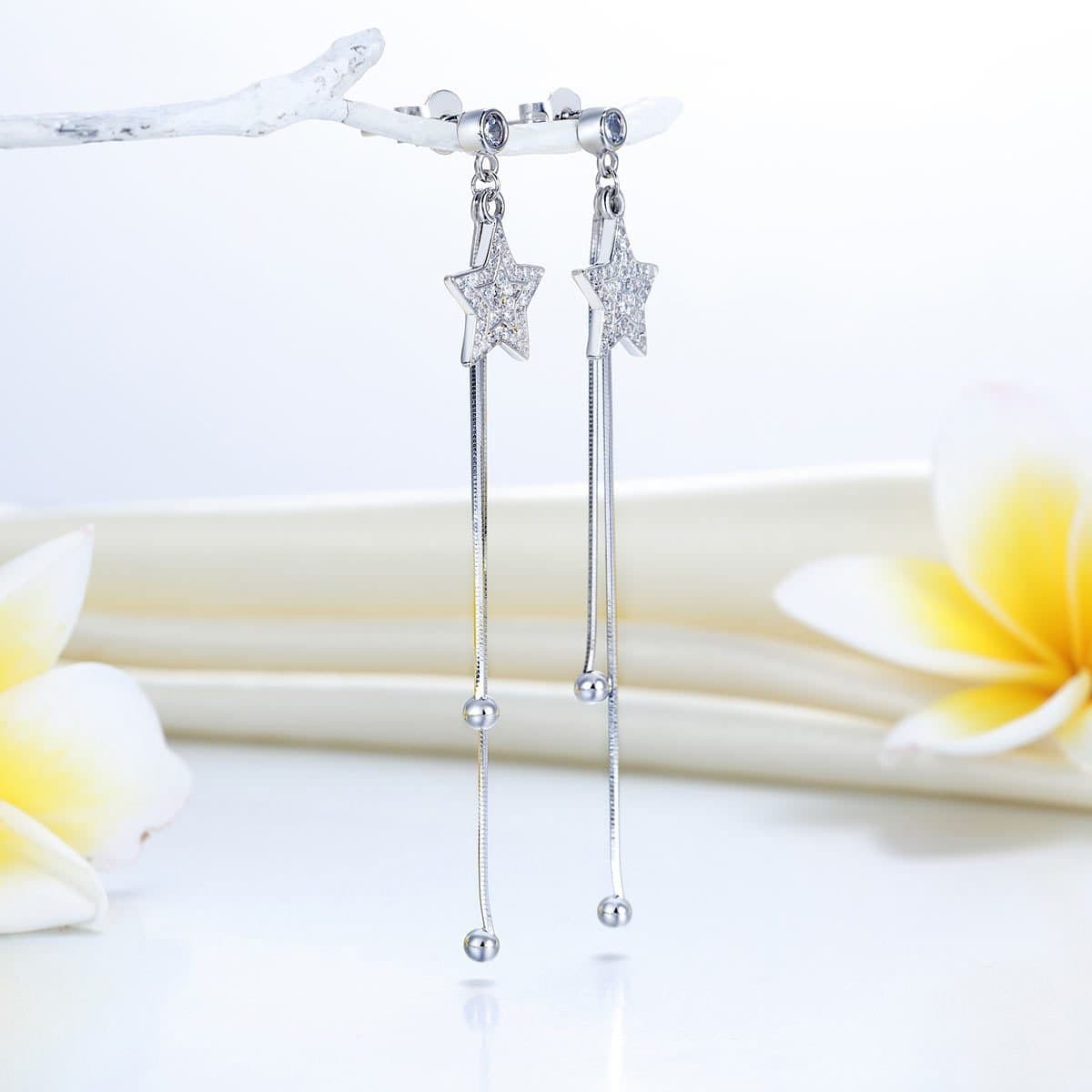 Sterling Silver Star Created Diamond Earrings