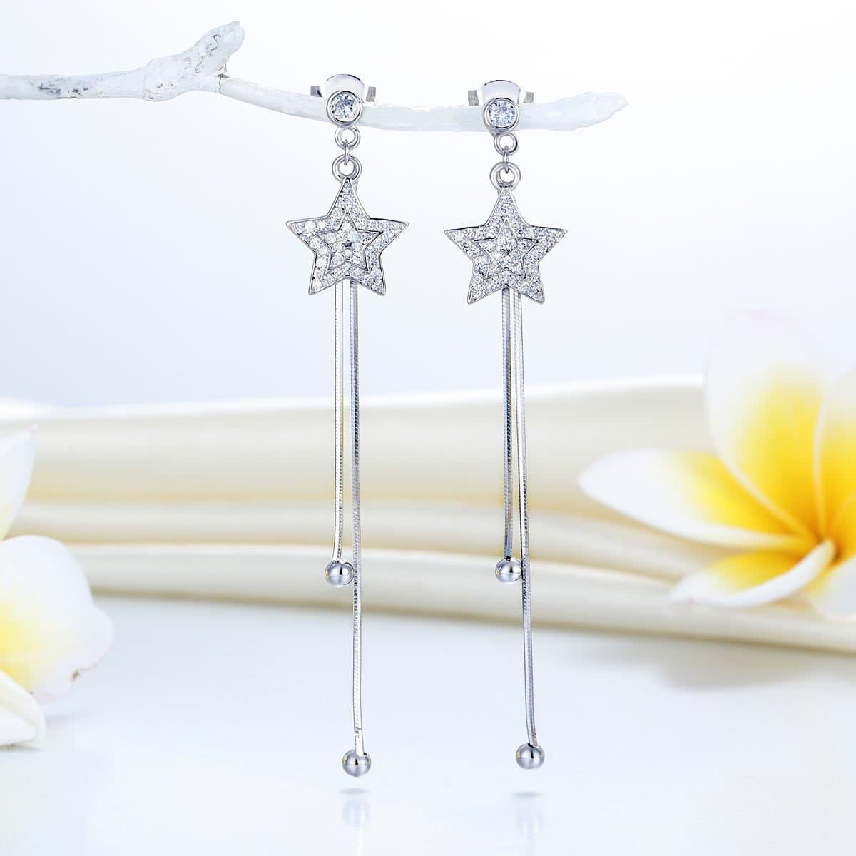 Sterling Silver Star Created Diamond Earrings