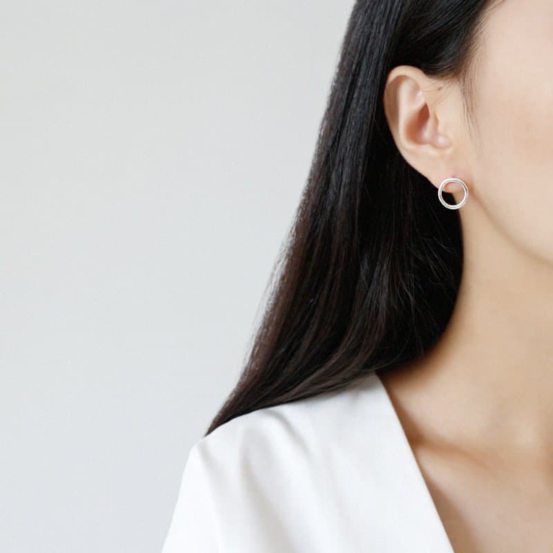 Hollow Circle Geometric 925 Sterling Silver Stud Earrings