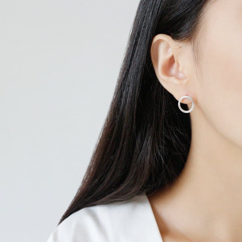 Hollow Circle Geometric 925 Sterling Silver Stud Earrings