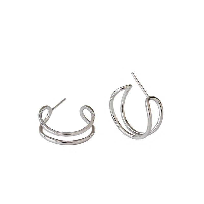Hollow Double Layers 925 Sterling Silver Hoop Earrings