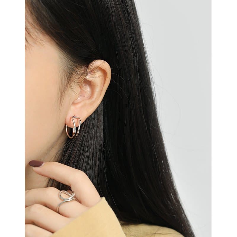 Hollow Double Layers 925 Sterling Silver Hoop Earrings