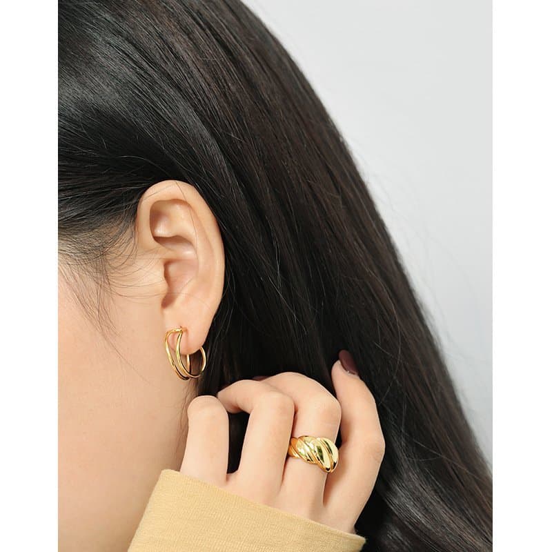 Hollow Double Layers 925 Sterling Silver Hoop Earrings
