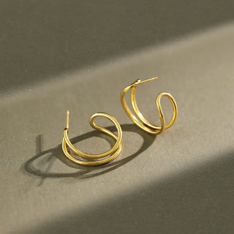 Hollow Double Layers 925 Sterling Silver Hoop Earrings