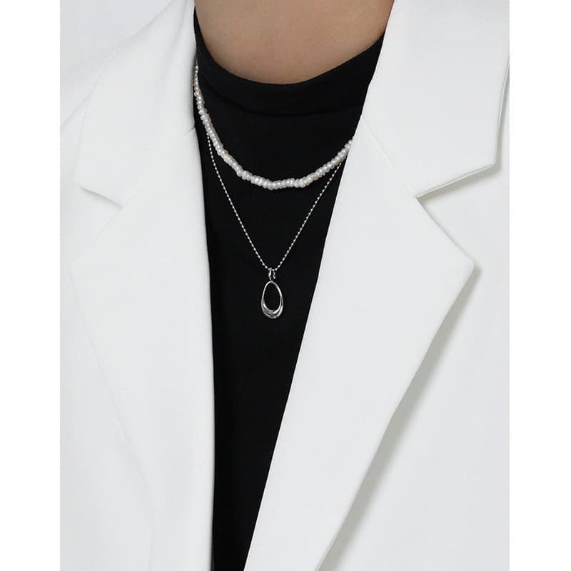 Hollow Ellipse Beads 925 Sterling Silver Necklace
