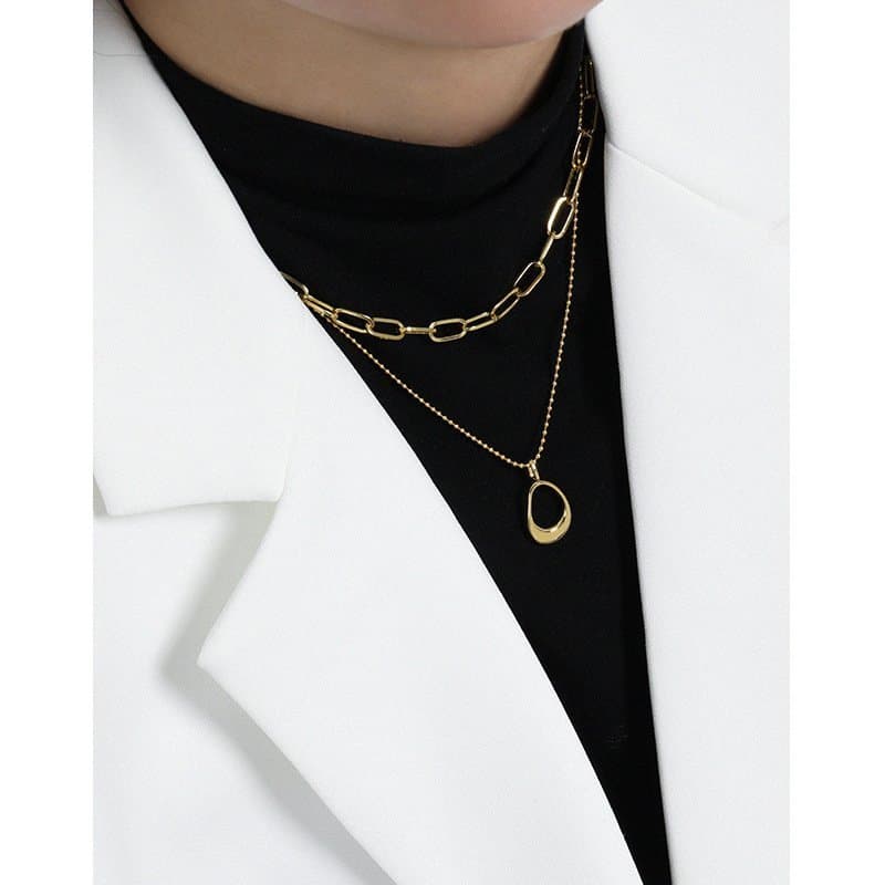 Hollow Ellipse Beads 925 Sterling Silver Necklace