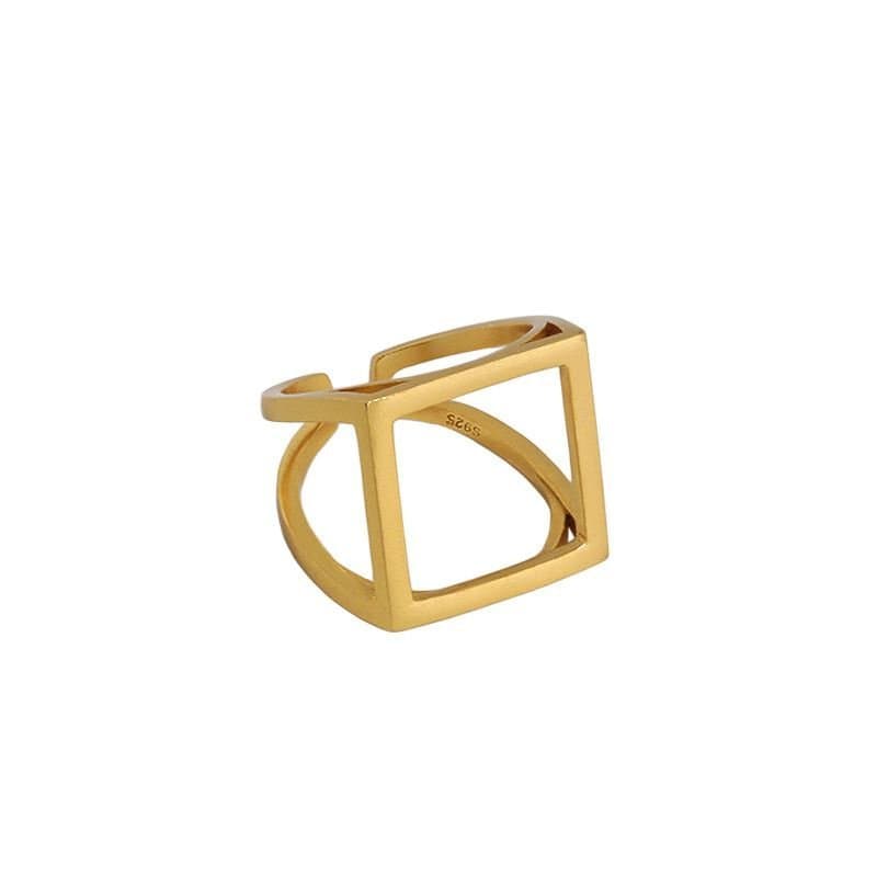 Hollow Square 925 Sterling Silver Adjustable Ring