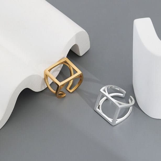 Hollow Square 925 Sterling Silver Adjustable Ring