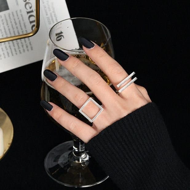 Hollow Square 925 Sterling Silver Adjustable Ring