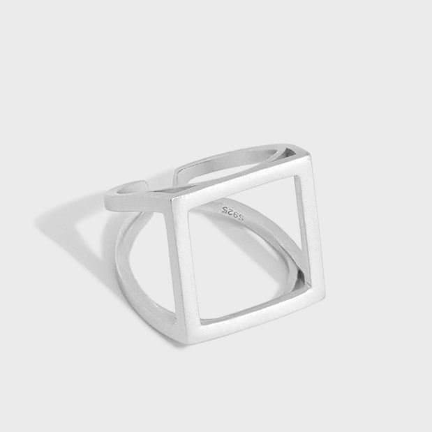 Hollow Square 925 Sterling Silver Adjustable Ring