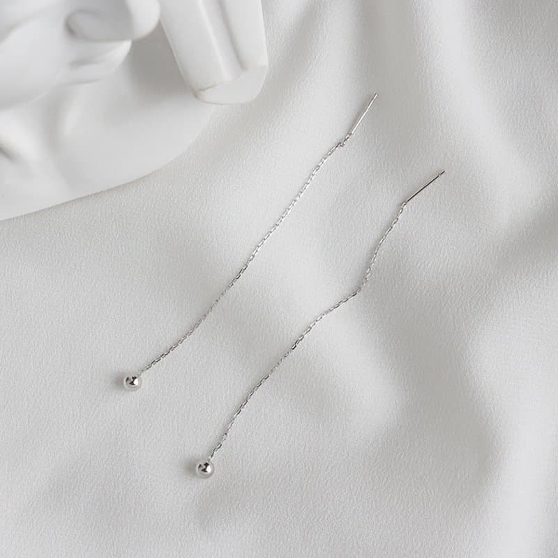 Mini Beads 925 Sterling Silver Thread Dangling Earrings