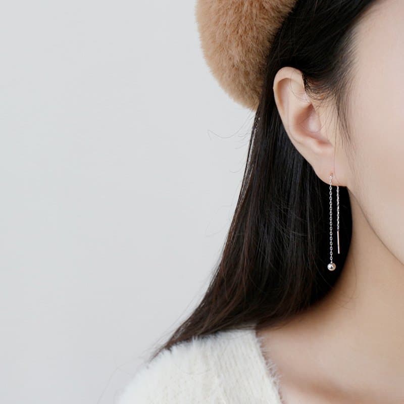 Mini Beads 925 Sterling Silver Thread Dangling Earrings