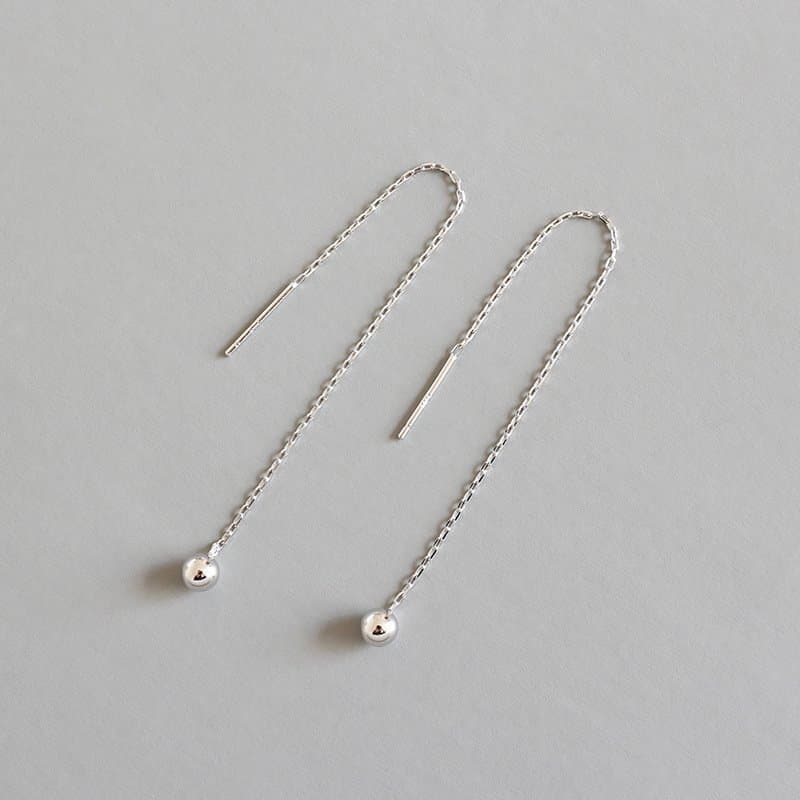 Mini Beads 925 Sterling Silver Thread Dangling Earrings