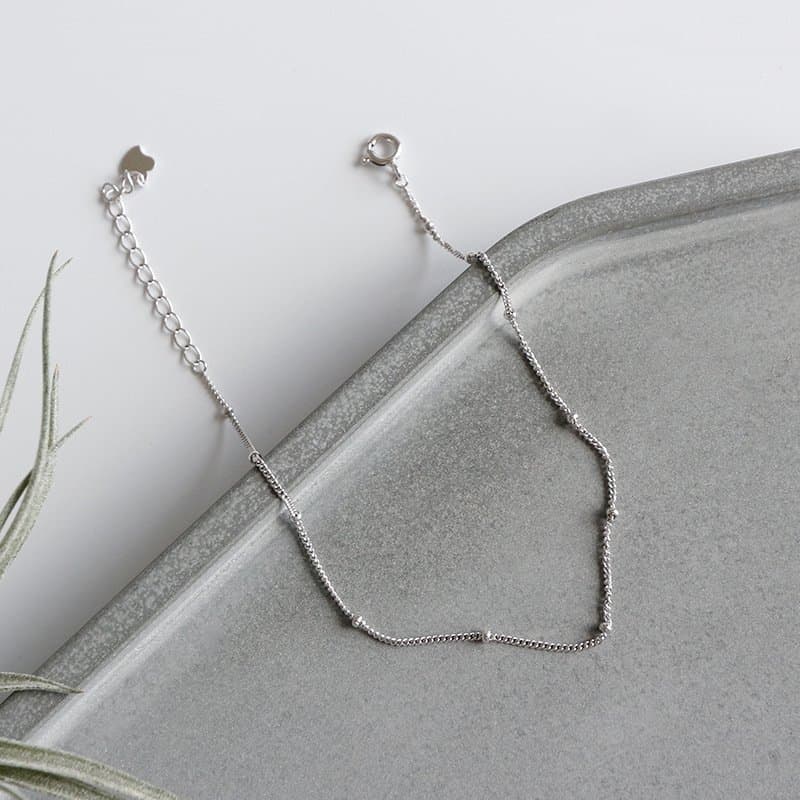 Mini Beads Curb Chain 925 Sterling Silver Anklet