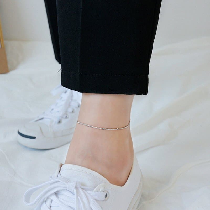 Mini Beads Curb Chain 925 Sterling Silver Anklet