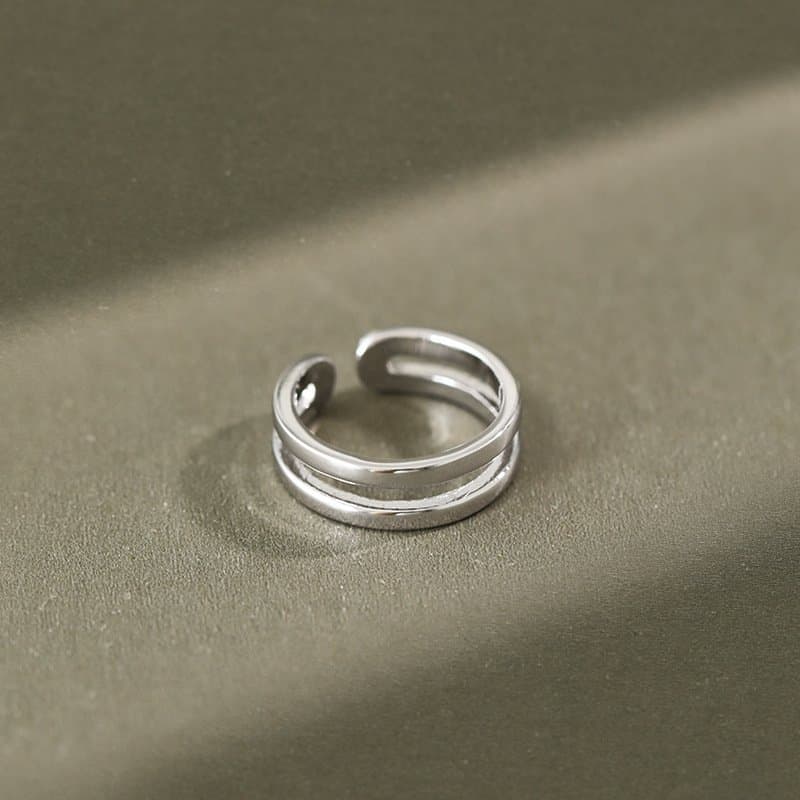 Double Layer 925 Sterling Silver Adjustable Ring