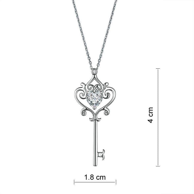 Love Heart Key 925 Sterling Silver Pendant Necklace Vintage Style