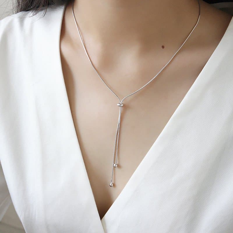 Snake Chain Beads Adjustable 925 Sterling Silver Necklace