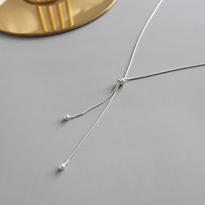 Snake Chain Beads Adjustable 925 Sterling Silver Necklace
