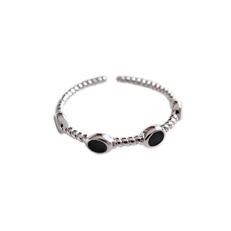 Three Black Epoxy Twisted 925 Sterling Silver Adjustable Ring