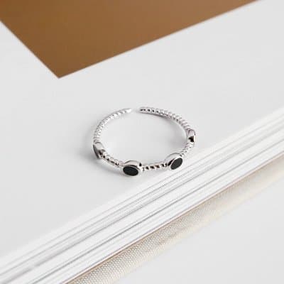 Three Black Epoxy Twisted 925 Sterling Silver Adjustable Ring