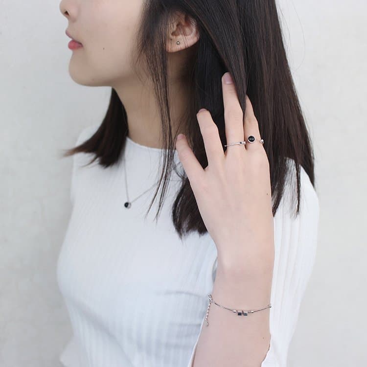 Three Black Epoxy Twisted 925 Sterling Silver Adjustable Ring