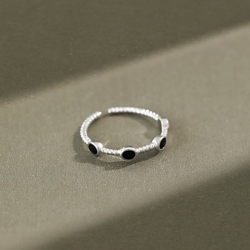 Three Black Epoxy Twisted 925 Sterling Silver Adjustable Ring