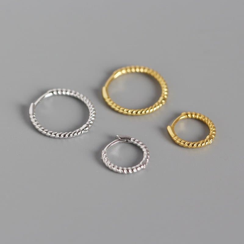 Twisted 925 Sterling Silver Huggie Hoop Earrings