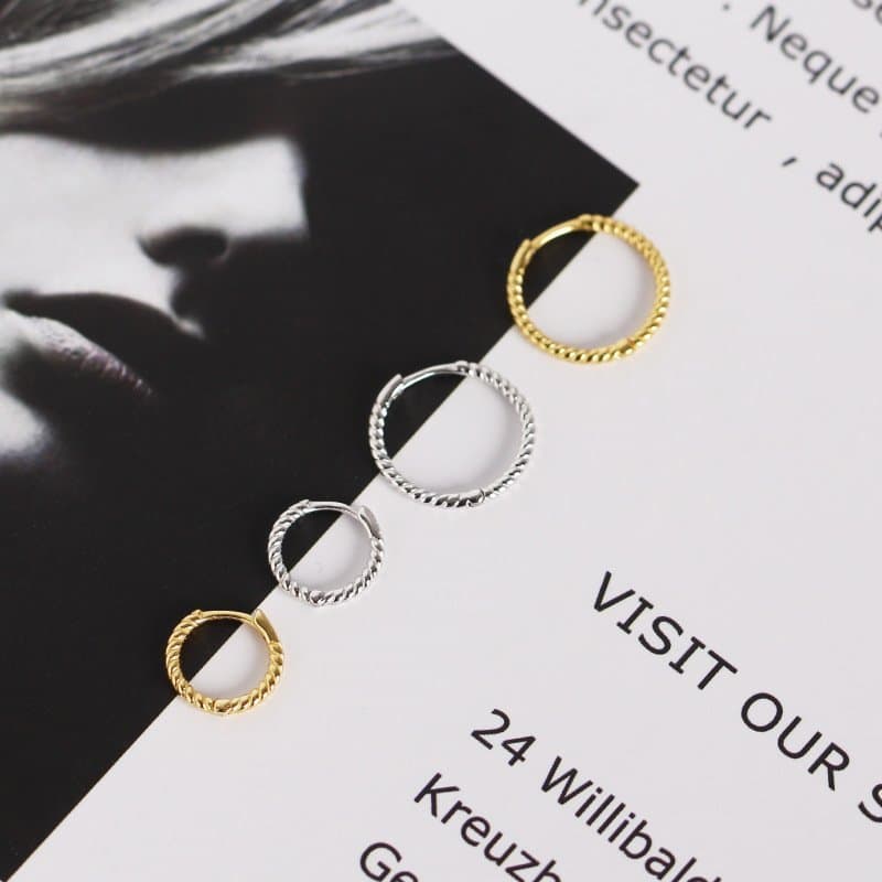 Twisted 925 Sterling Silver Huggie Hoop Earrings