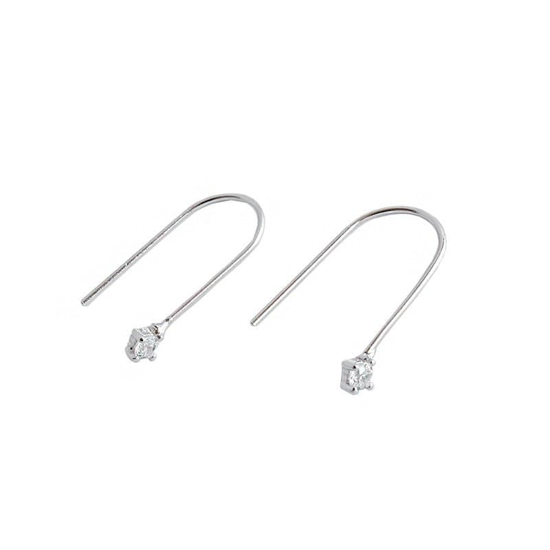 U Shape CZ 925 Sterling Silver Dangling Earrings