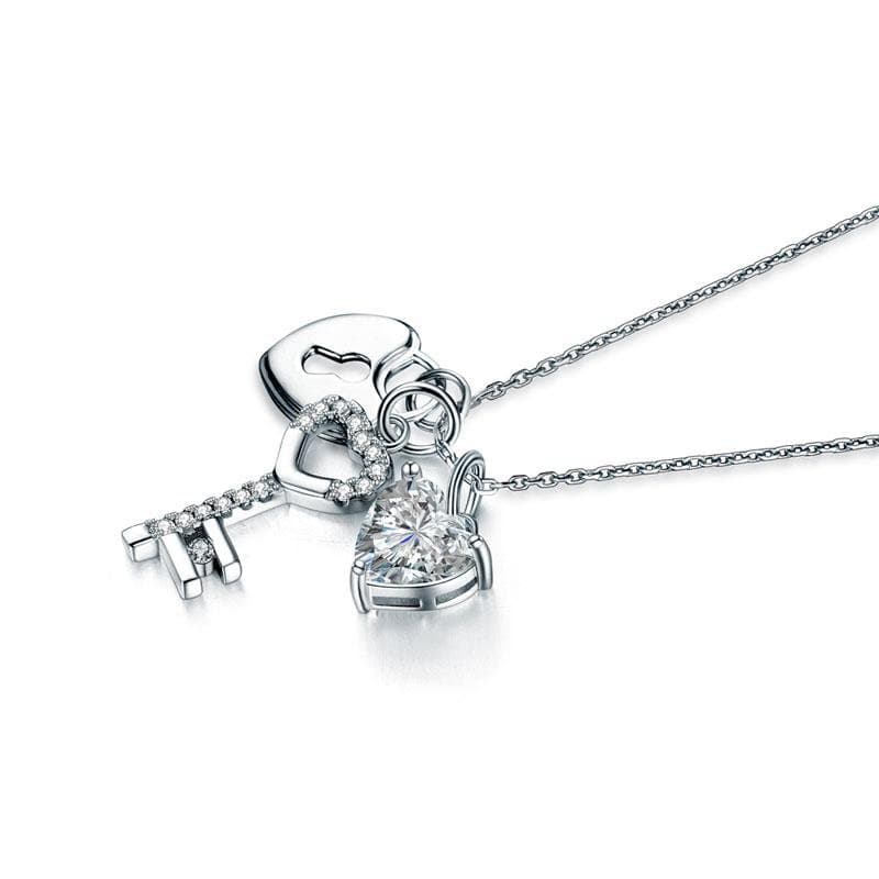 Love Heart Lock Key Pendant Necklace