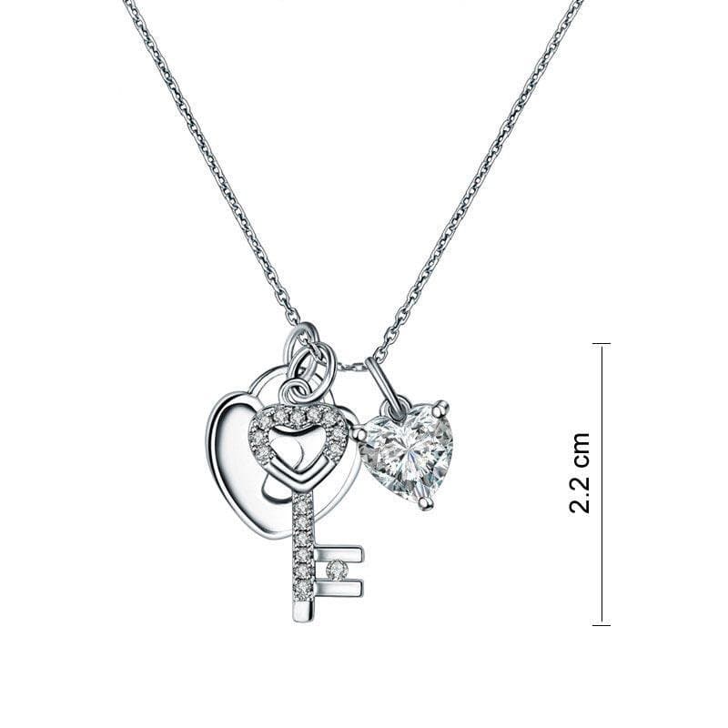 Love Heart Lock Key Pendant Necklace