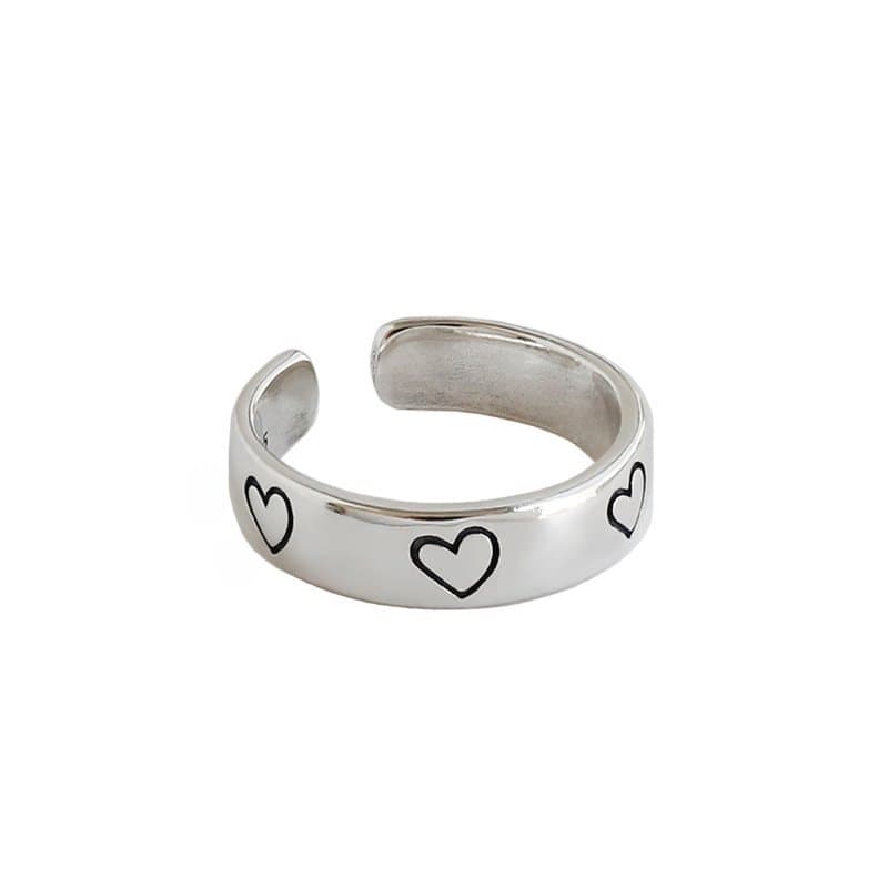 Black Heart 925 Sterling Silver Adjustable Ring