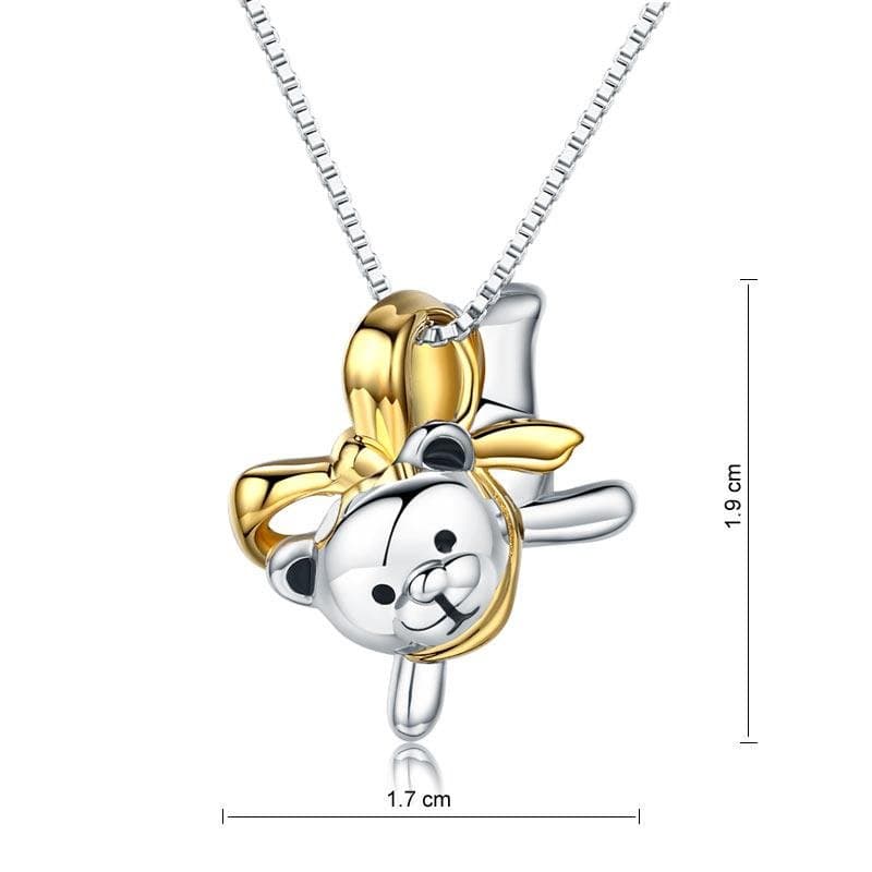Lovely Bear Pendant Necklace 925 Sterling Silve