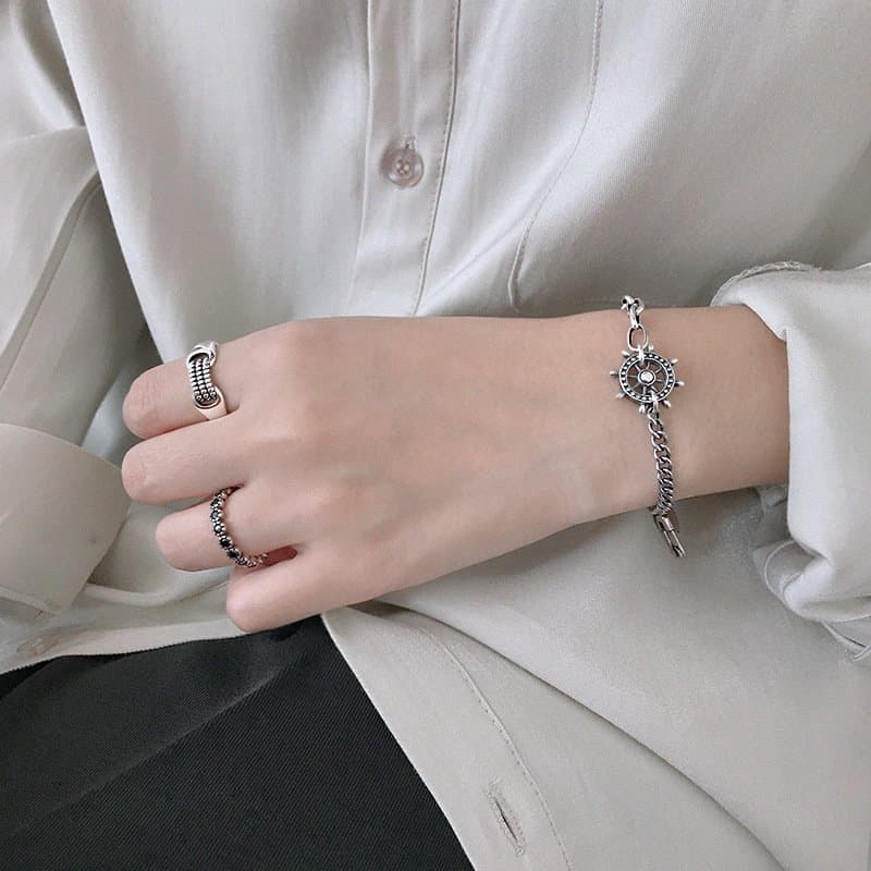Vintage Asymmetric Rudder 925 Sterling Silver Bracelet